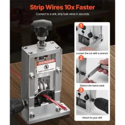 VEVOR Manual Wire Stripping Machine, 0.06-1 in, Copper Stripper with Hand Crank or Drill Powered, 64Mn Quenched Blades, 45# Steel Rollers, Aluminum Alloy Frame Wire Peeler, for Scrap Copper Recycling