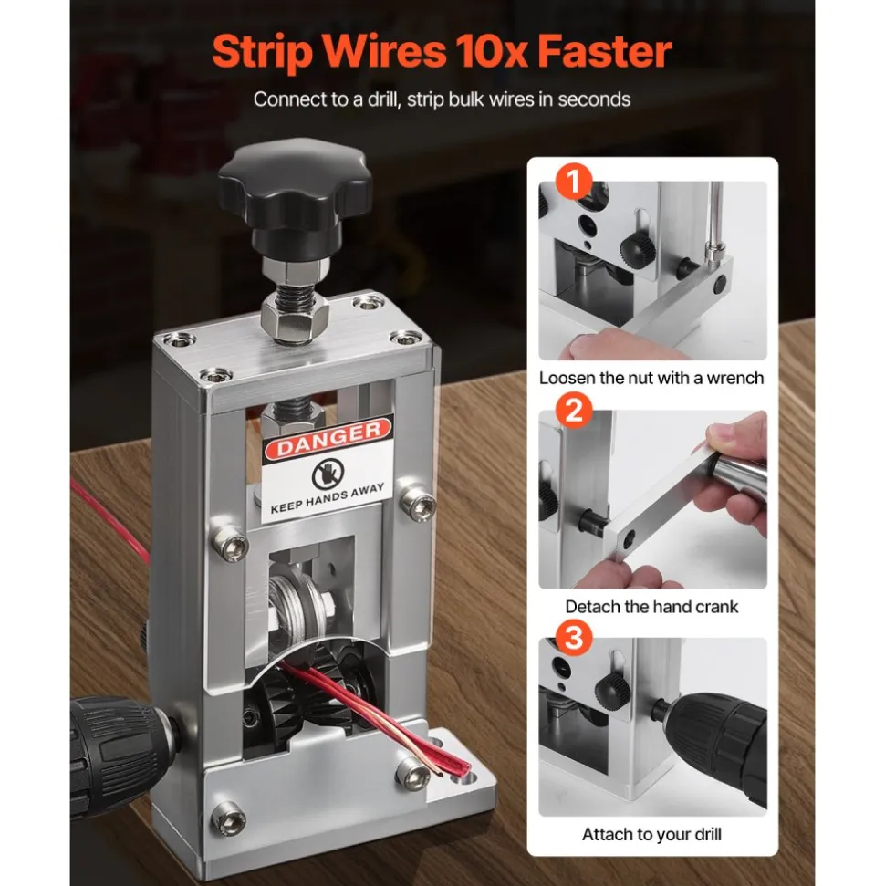 VEVOR Manual Wire Stripping Machine, 0.06-1 in, Copper Stripper with Hand Crank or Drill Powered, 64Mn Quenched Blades, 45# Steel Rollers, Aluminum Alloy Frame Wire Peeler, for Scrap Copper Recycling