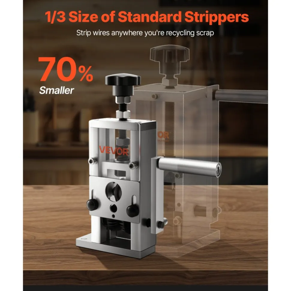 VEVOR Manual Wire Stripping Machine, 0.06-1 in, Copper Stripper with Hand Crank or Drill Powered, 64Mn Quenched Blades, 45# Steel Rollers, Aluminum Alloy Frame Wire Peeler, for Scrap Copper Recycling