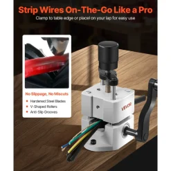 VEVOR Manual Wire Stripping Machine, 0.06-1 in, Portable Copper Stripper with Hand Crank or Drill Powered, 64Mn Quenched Blades, 45# Steel Rollers, ABS & PC Wire Peeler, for Scrap Copper Recycling