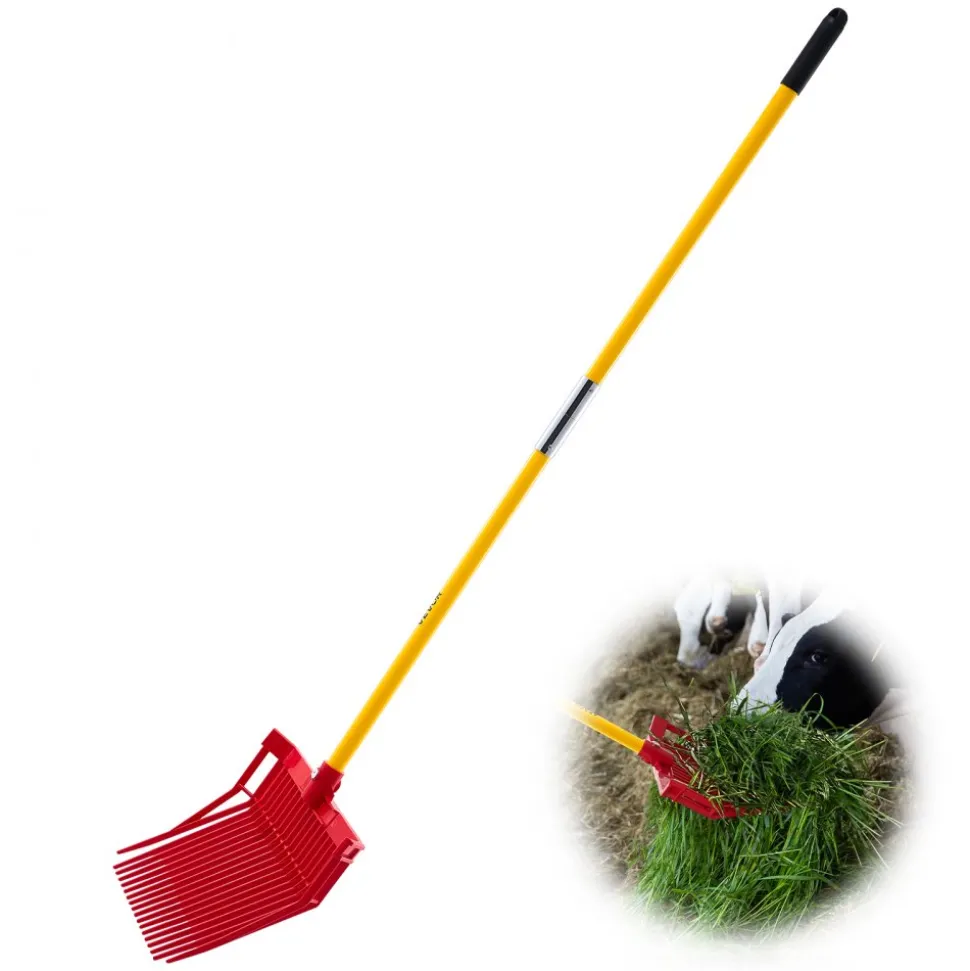 VEVOR Manure Fork, 18 Angled Tines, Horse Manure Rake with Long Fiberglass Handle, 61 in Durable Plastic Pitchfork Muck Rake Tool for Gardening Horse Stall Stable Grass Hay Cleaning Farm Work