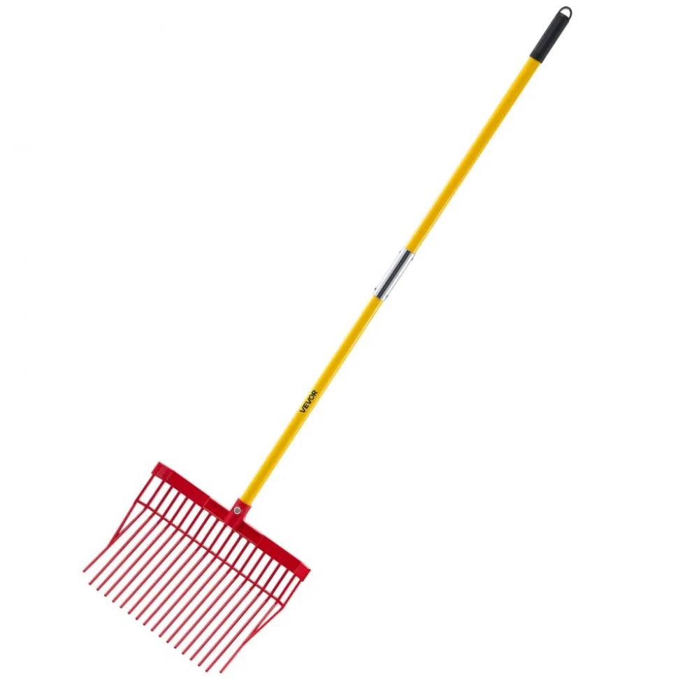 VEVOR Manure Fork, 18 Angled Tines, Horse Manure Rake with Long Fiberglass Handle, 61 in Durable Plastic Pitchfork Muck Rake Tool for Gardening Horse Stall Stable Grass Hay Cleaning Farm Work