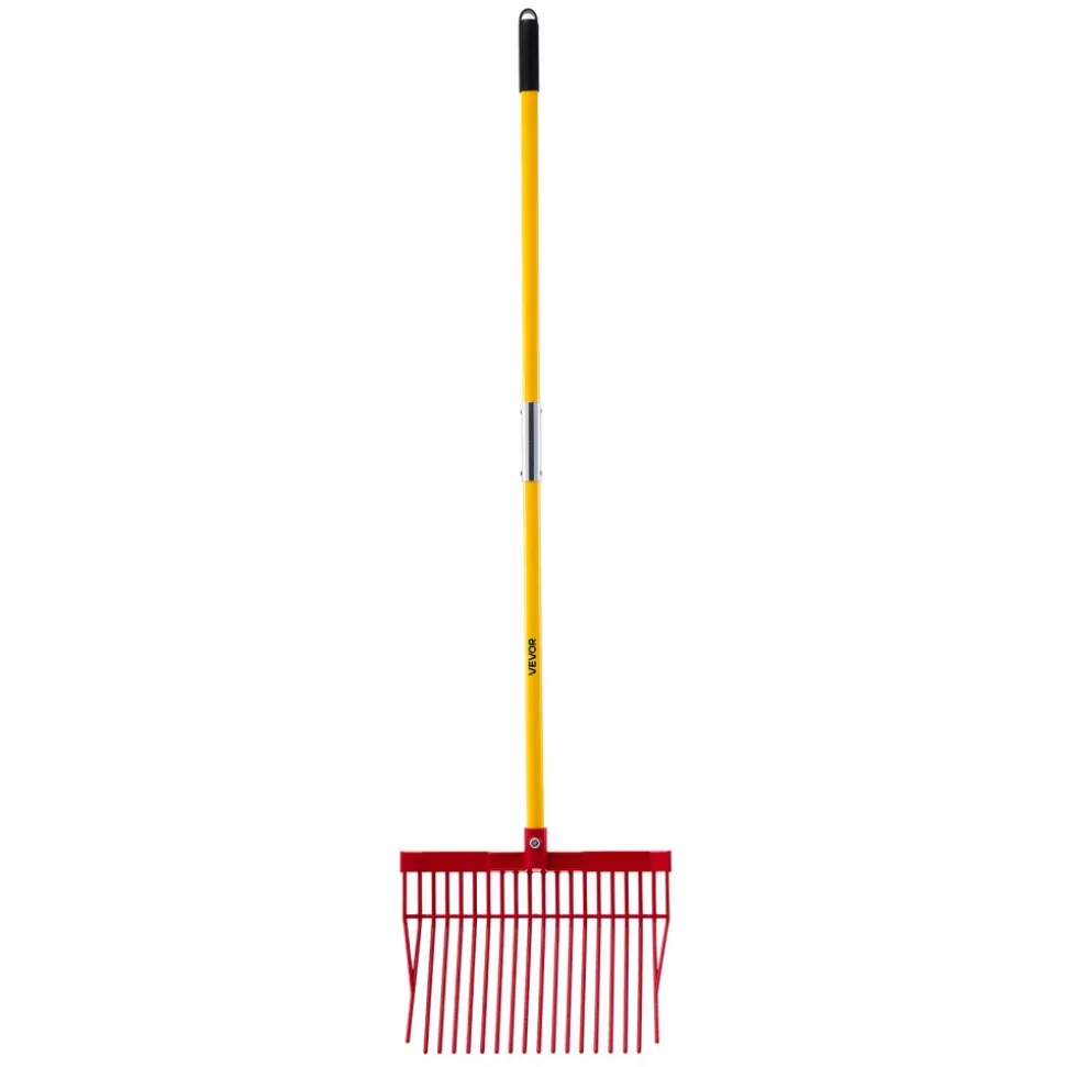 VEVOR Manure Fork, 18 Angled Tines, Horse Manure Rake with Long Fiberglass Handle, 61 in Durable Plastic Pitchfork Muck Rake Tool for Gardening Horse Stall Stable Grass Hay Cleaning Farm Work