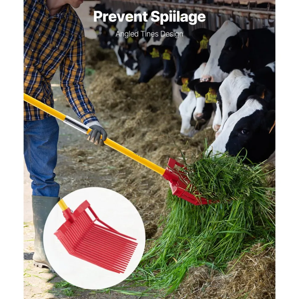 VEVOR Manure Fork, 18 Angled Tines, Horse Manure Rake with Long Fiberglass Handle, 61 in Durable Plastic Pitchfork Muck Rake Tool for Gardening Horse Stall Stable Grass Hay Cleaning Farm Work