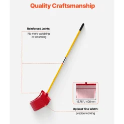 VEVOR Manure Fork, 18 Angled Tines, Horse Manure Rake with Long Fiberglass Handle, 61 in Durable Plastic Pitchfork Muck Rake Tool for Gardening Horse Stall Stable Grass Hay Cleaning Farm Work
