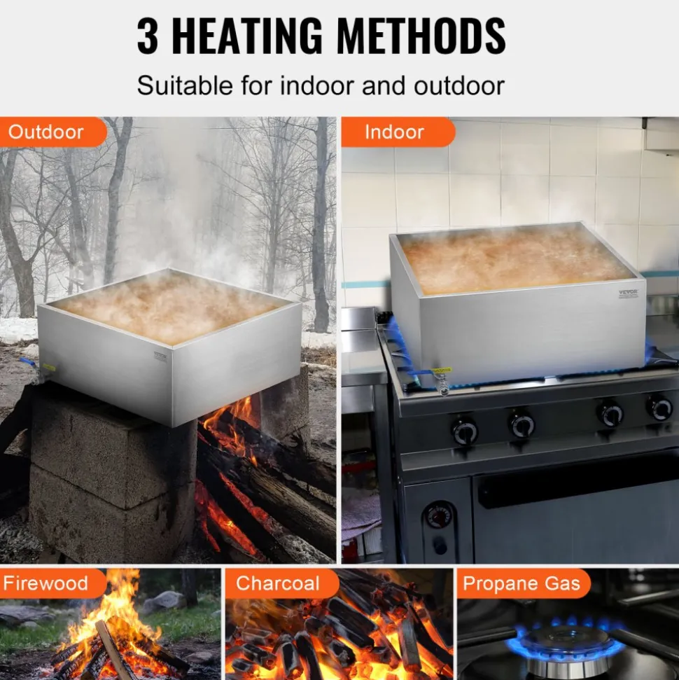 VEVOR Maple Syrup Evaporator Pan, 24.9 Gallon, 362 Cups of 8.8oz Maple Syrup, Flat Evaporator Pan with 1 Valve and 3 Heating Methods, 304 Stainless Steel Maple Syrup Pan for Home, Outdoor