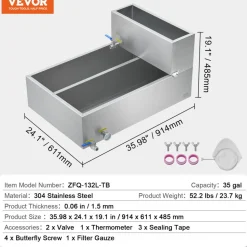 VEVOR Maple Syrup Evaporator Pan, 35 Gallon, 509 Cups of 8.8oz Maple Syrup, Flat Evaporator Pan with Thermometer, 2 Valves and 3 Heating Methods, 304 Stainless Steel Maple Syrup Pan for Home, Outdoor