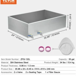 VEVOR Maple Syrup Evaporator Pan, 47 Gallon, 683 Cups of 8.8oz Maple Syrup, Flat Evaporator Pan with Thermometer, 2 Valves and 3 Heating Methods, 304 Stainless Steel Maple Syrup Pan for Home, Outdoor