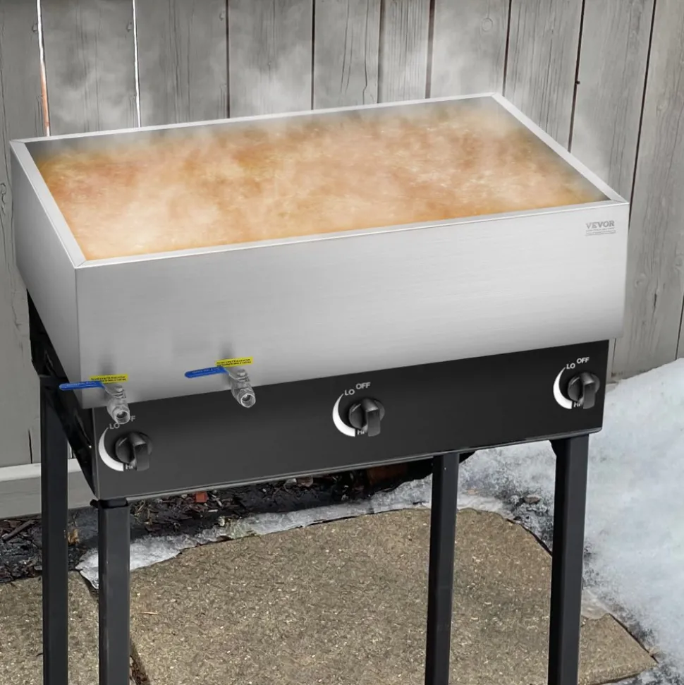 VEVOR Maple Syrup Evaporator Pan, 47 Gallon, 683 Cups of 8.8oz Maple Syrup, Flat Evaporator Pan with Thermometer, 2 Valves and 3 Heating Methods, 304 Stainless Steel Maple Syrup Pan for Home, Outdoor