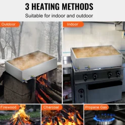 VEVOR Maple Syrup Evaporator Pan, 47 Gallon, 683 Cups of 8.8oz Maple Syrup, Flat Evaporator Pan with Thermometer, 2 Valves and 3 Heating Methods, 304 Stainless Steel Maple Syrup Pan for Home, Outdoor
