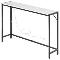 VEVOR Marble Console Table, Modern Narrow Long Console Table with Power Outlet, Thin Sofa Side Table with Iron Tubes, Anti-Tip Device and Triangular Support for Living Room, Hallway, Entryway, Foyer