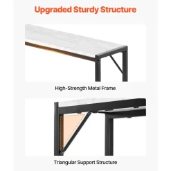 VEVOR Marble Console Table, Modern Narrow Long Console Table with Power Outlet, Thin Sofa Side Table with Iron Tubes, Anti-Tip Device and Triangular Support for Living Room, Hallway, Entryway, Foyer