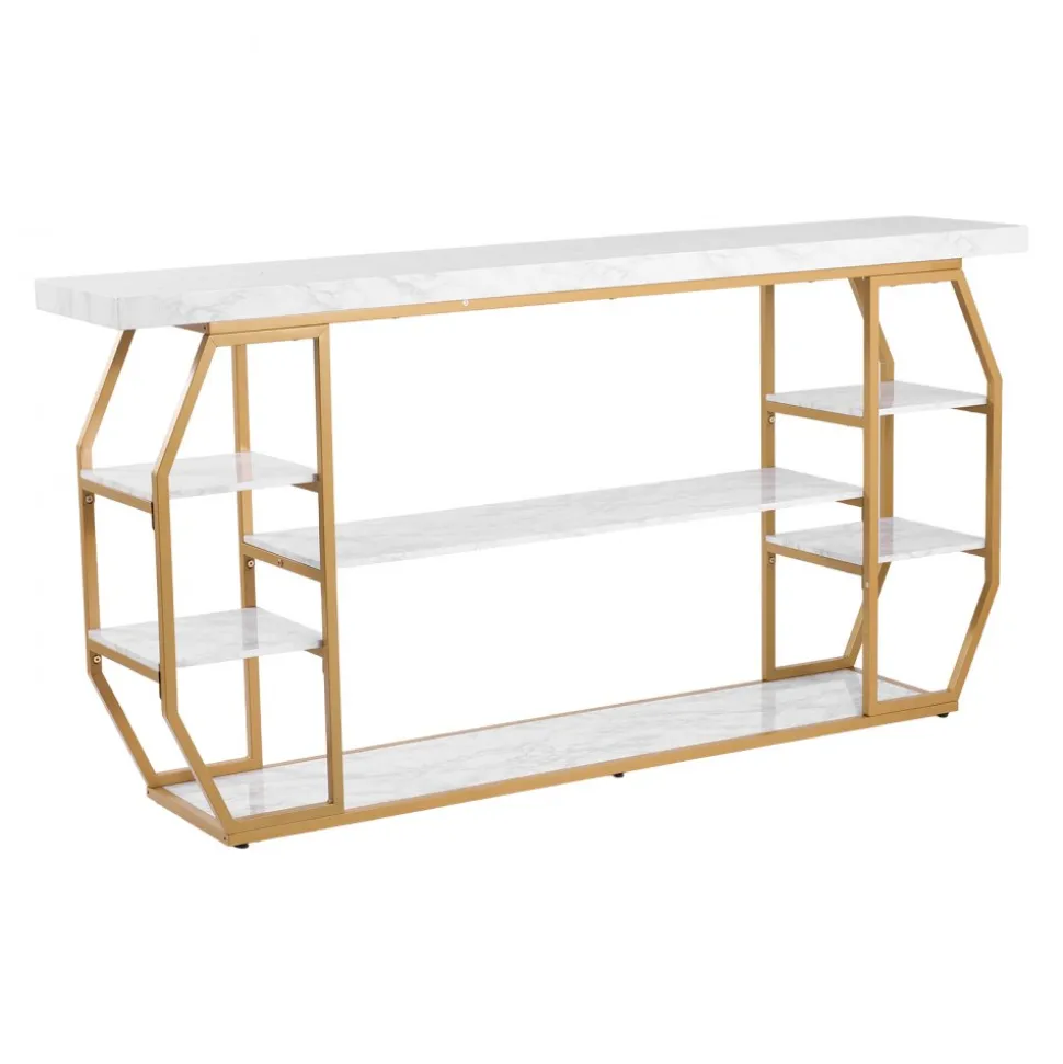 VEVOR Marble Console Table, 3 Tiers Modern Console Table for Open Storage, Golden Geometric Table with Iron Tubes, Anti-Tip Device and Triangular Support for Living Room, Hallway, Entryway, Foyer