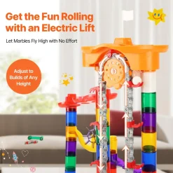 VEVOR Marble Run Set, 153 PCS with Motorized Elevator, with 30 Plastic Marbles, Marble Maze Building Block Brain Game, Educational Learning Race Track STEM Toys, for Kids, Boys, Girls Ages 3 + Years