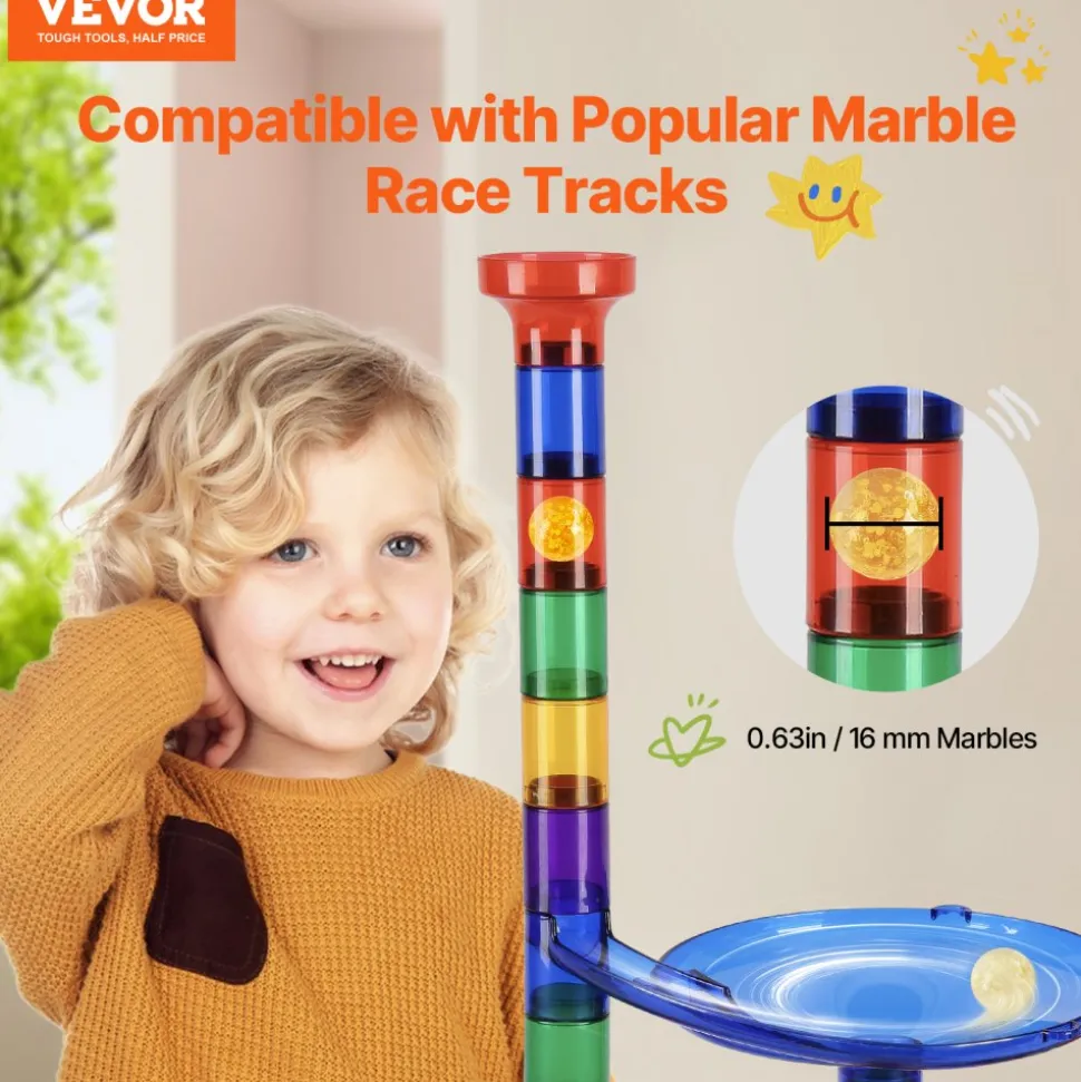 VEVOR Marble Run Set, 145 Piece Marble Maze Building Block Brain Game, with 5 Glow in the Dark Marbles + 40 Glass Marbles, Educational Learning Race Track STEM Toys, for Kids, Boys, Girls Ages 3 +