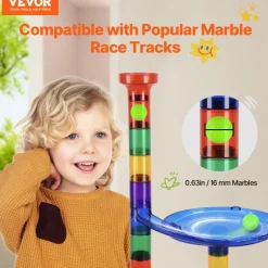 VEVOR Marble Run Set, 110 Piece Marble Maze Building Block Brain Game, with 10 Glow in the Dark Marbles + 20 Glass Marbles, Educational Learning Race Track STEM Toys, for Kids, Boys, Girls Ages 3 +