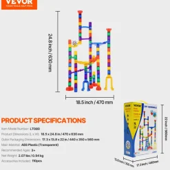 VEVOR Marble Run Set, 110 Piece Marble Maze Building Block Brain Game, with 10 Glow in the Dark Marbles + 20 Glass Marbles, Educational Learning Race Track STEM Toys, for Kids, Boys, Girls Ages 3 +