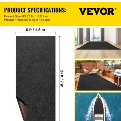 VEVOR Marine Carpet, 6 x 23 ft Boat Carpeting, Charcoal Black Marine Grade Boat Carpet, Indoor/Outdoor Marine Carpeting with Water-proof TPR Backing, Water-proof Carpet Roll for Home, Patio, Porch, De