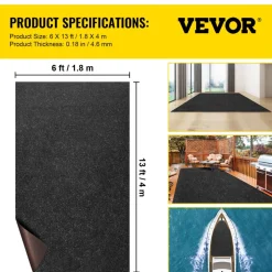 VEVOR Marine Carpet, 6 x 13 ft Boat Carpeting, Charcoal Black Marine Grade Boat Carpet, Indoor/Outdoor Marine Carpeting with Water-proof TPR Backing, Water-proof Carpet Roll for Home, Patio, Porch, De