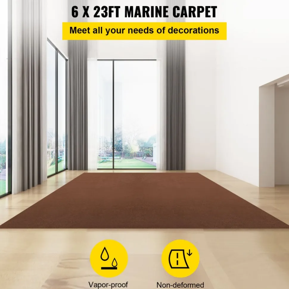 VEVOR Marine Carpet, 6 x 23 ft Boat Carpeting, Deep Brown Marine Grade Boat Carpet, Indoor/Outdoor Marine Carpeting with Water-Proof TPR Backing, Water-Proof Carpet Roll for Home, Patio, Porch, Deck