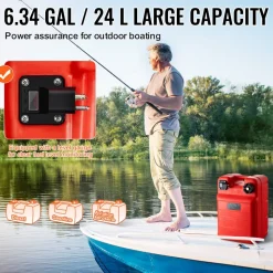 VEVOR Marine Tank, 6.34-Gallon/24-L Marine Portable Tank Outboard Marine Boat Transfer Tank with 9.8ft Hose, Gauge for Outboard Engine Boats, Yacht, Fishing Boat, Deck Boat, Red