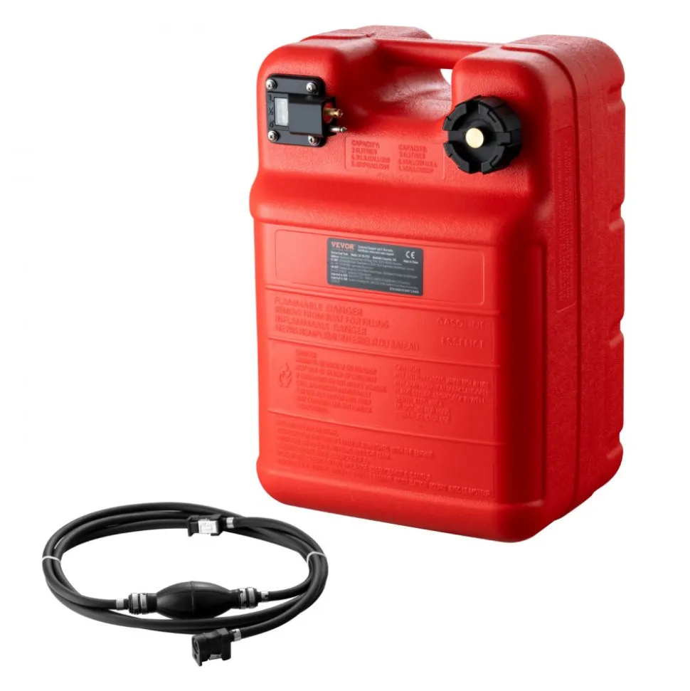 VEVOR Marine Tank, 6.34-Gallon/24-L Marine Portable Tank Outboard Marine Boat Transfer Tank with 9.8ft Hose, Gauge for Outboard Engine Boats, Yacht, Fishing Boat, Deck Boat, Red