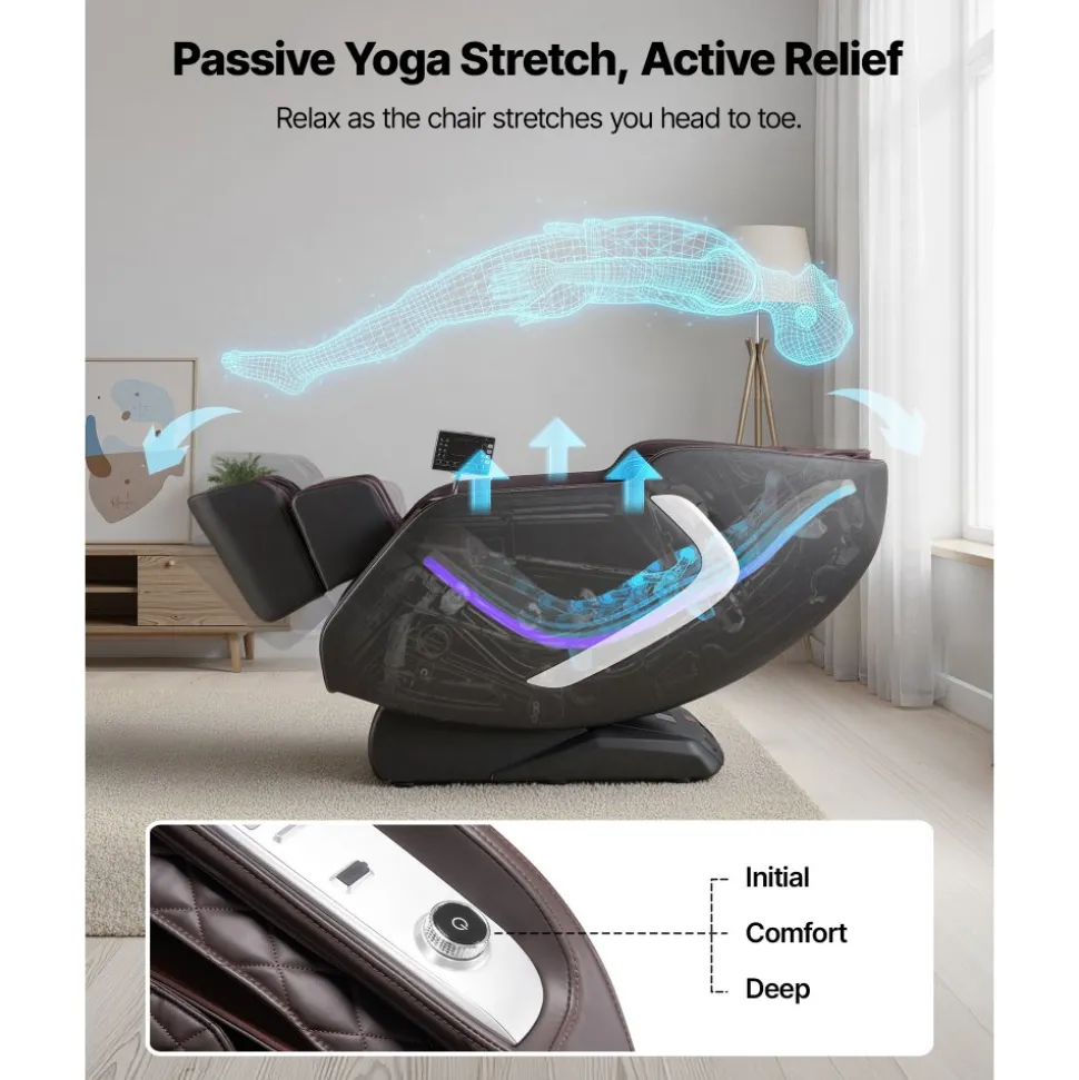 VEVOR Massage Chair, 4D Full Body Zero Gravity Recliner with SL Track, Yoga Stretch, AI Voice Control, Heat, Foot Roller, Retractable Pedal, 36 Airbags, LCD, Armrest Controls, Rolling Base