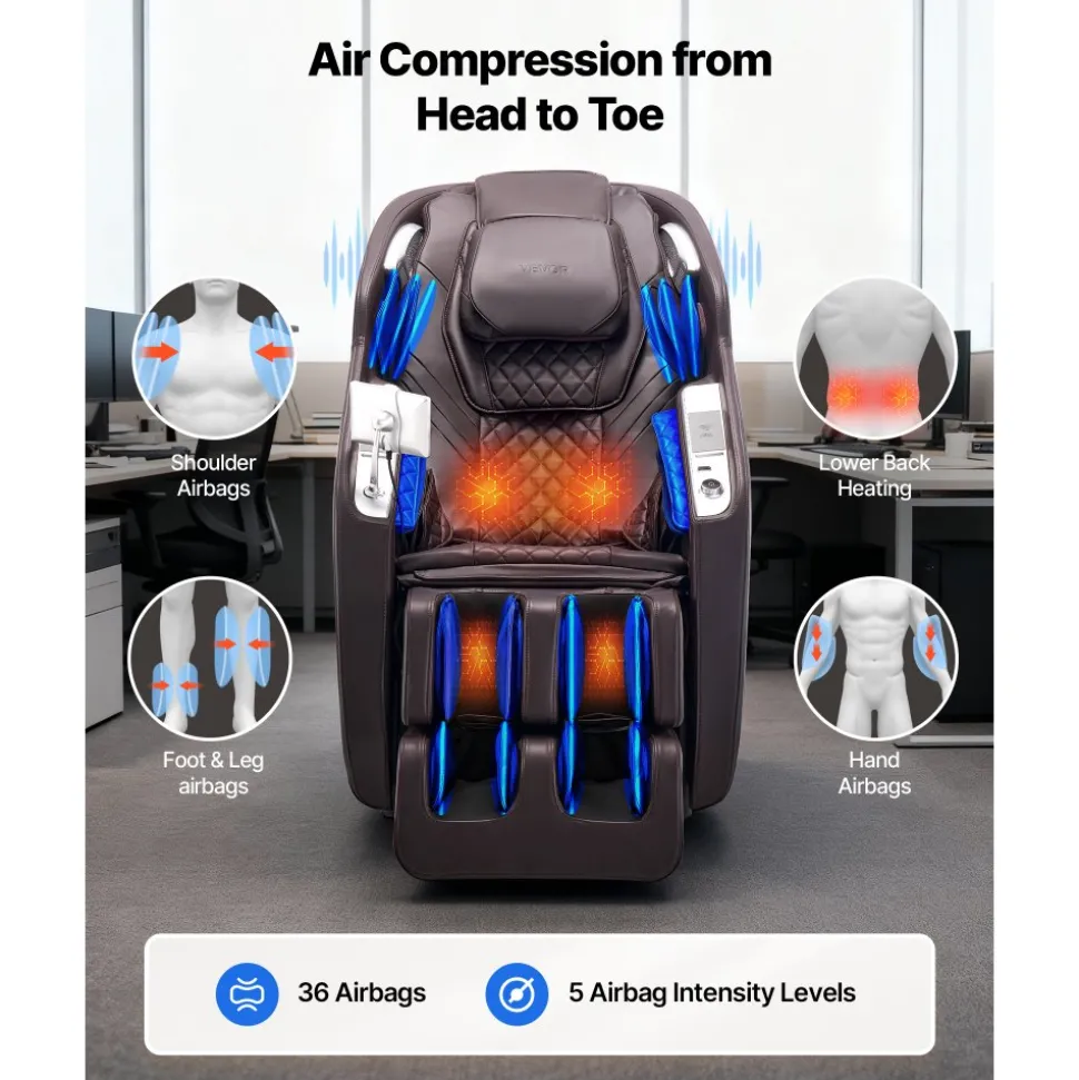 VEVOR Massage Chair, 4D Full Body Zero Gravity Recliner with SL Track, Yoga Stretch, AI Voice Control, Heat, Foot Roller, Retractable Pedal, 36 Airbags, LCD, Armrest Controls, Rolling Base