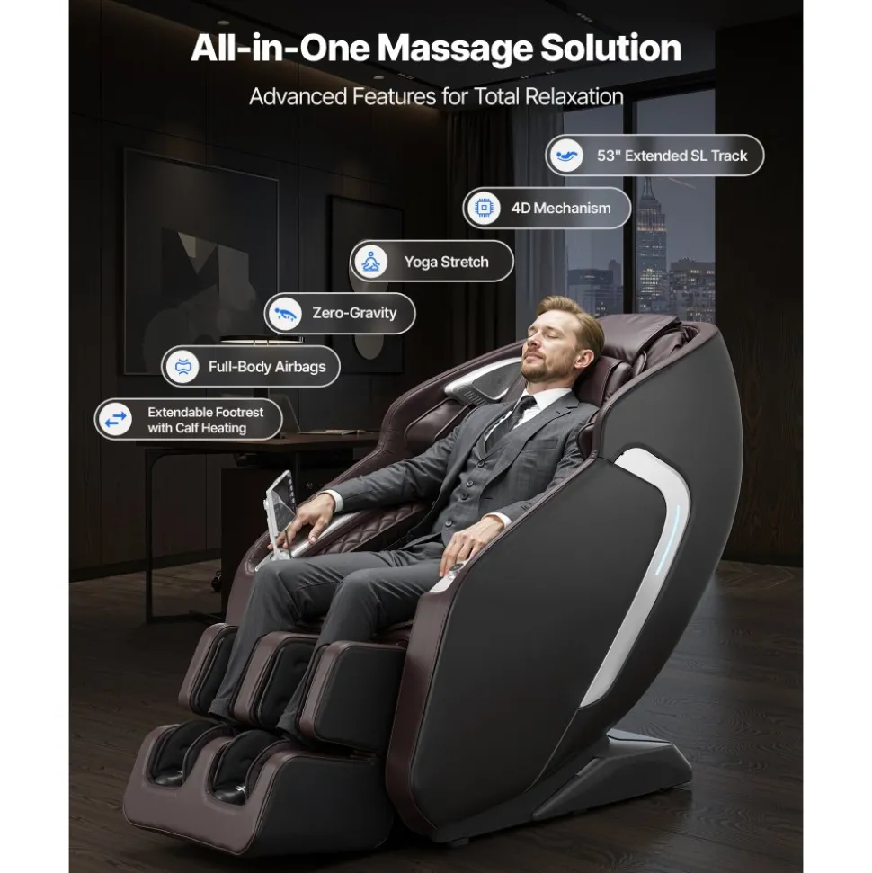 VEVOR Massage Chair, 4D Full Body Zero Gravity Recliner with SL Track, Yoga Stretch, AI Voice Control, Heat, Foot Roller, Retractable Pedal, 36 Airbags, LCD, Armrest Controls, Rolling Base