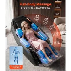 VEVOR Massage Chair, 4D Zero-Gravity Full Body Massage Chair with Extendable Footrest, Automatic Modes, Airbags, Waist & Leg Heating, Bluetooth Speaker, Touchscreen Control, for Home and Office Use