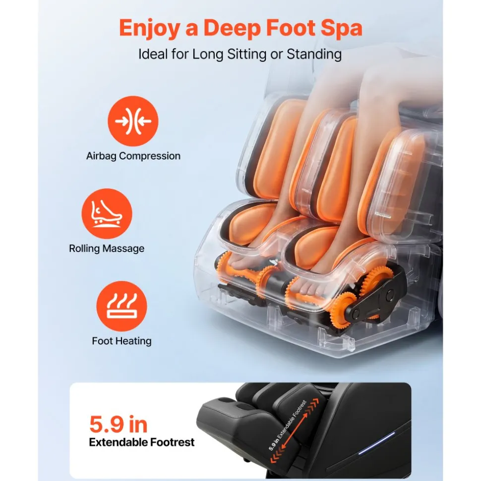 VEVOR Massage Chair, 3D Zero-Gravity Full Body Massage Chair with Extendable Footrest, Automatic Modes, Airbags, Waist & Leg Heating, Bluetooth Speaker, Touchscreen Control, for Home and Office Use
