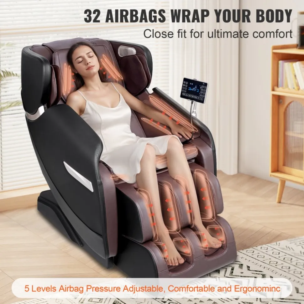 VEVOR Massage Chair - Full Body Zero Gravity Recliner with Multi Auto Modes, 3D Shiatsu, Heating, Bluetooth Speaker, Airbag, Foot Roller, and Touch Screen