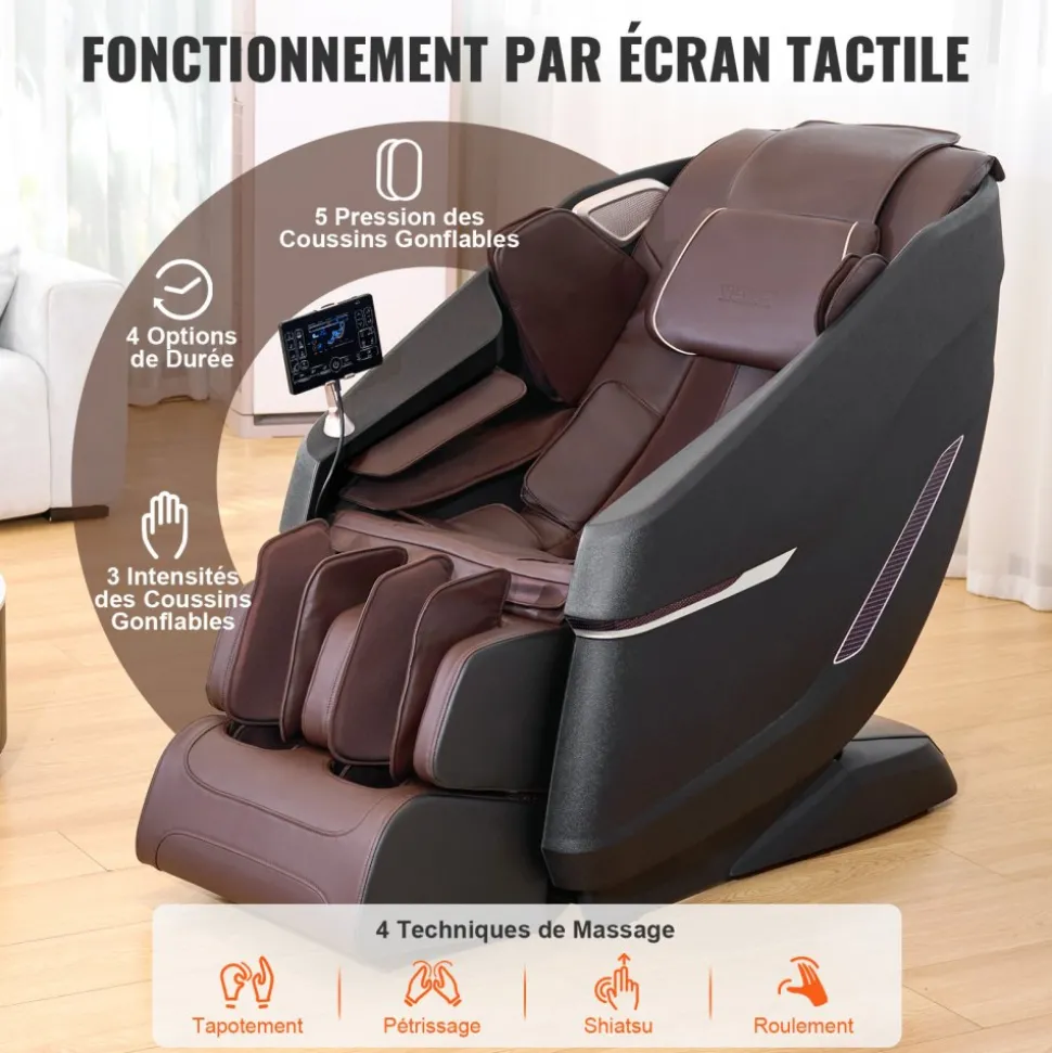 VEVOR Massage Chair with Flexible SL-Track, Full Body Zero Gravity Recliner, 10-18 Auto Modes, 3D Shiatsu, Heating, Bluetooth Speaker, Airbag, Foot Roller, and Touch Screen