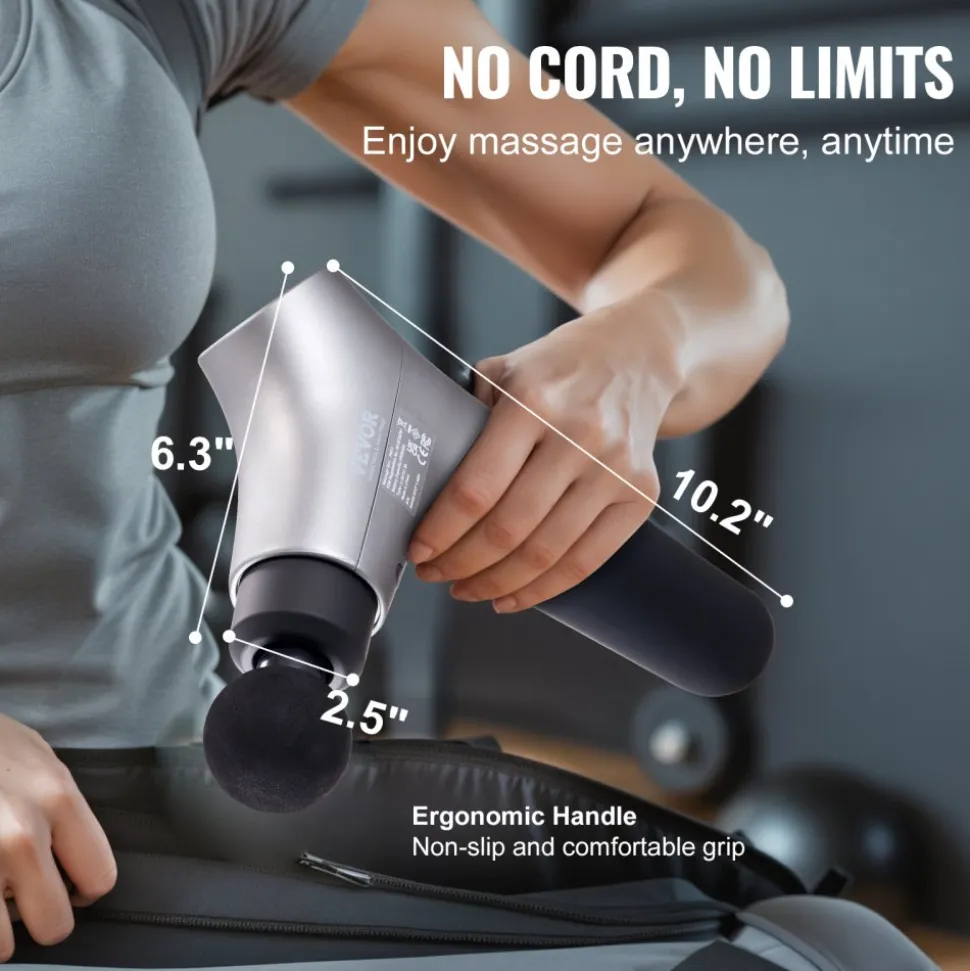 VEVOR Massage Gun Deep Tissue, Percussion Muscle Massage Gun for Athletes - with 6 Speed Levels & 4 Massage Heads, 12V 2500mAh Batteries, Handheld Mini Massage Gun for Pain Relief, Muscle Relaxation
