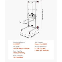 VEVOR Material Lift Winch Stacker, 551 lbs Capacity Pallet Truck Dolly, 70 in Max Lifting Height Manual Winch Stacker, Multifunctional Manual Pallet Truck Stacker with Wheels and Adjustable Fork