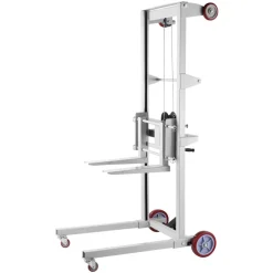 VEVOR Material Lift Winch Stacker, 551 lbs Capacity Pallet Truck Dolly, 70 in Max Lifting Height Manual Winch Stacker, Multifunctional Manual Pallet Truck Stacker with Wheels and Adjustable Fork