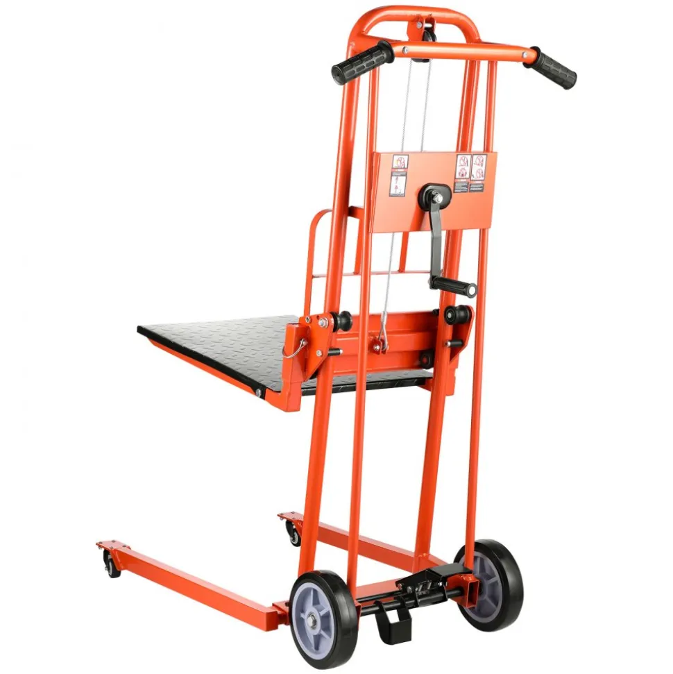VEVOR Material Lift Winch Stacker, 330 lbs Capacity Pallet Truck Dolly, 42.9 in Max Lifting Height Manual Winch Stacker, Multifunctional Manual Pallet Truck Stacker with Swivel Casters and Lift Plate
