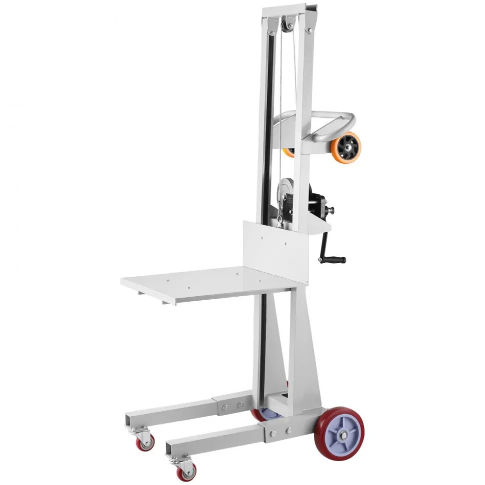 VEVOR Material Lift Winch Stacker, 400 lbs Capacity Pallet Truck Dolly, 51.1 in Max Lifting Height Manual Winch Stacker, Multifunctional Manual Pallet Truck Stacker with Wheels and Adjustable Plate