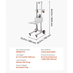 VEVOR Material Lift Winch Stacker, 400 lbs Capacity Pallet Truck Dolly, 51.1 in Max Lifting Height Manual Winch Stacker, Multifunctional Manual Pallet Truck Stacker with Wheels and Adjustable Plate