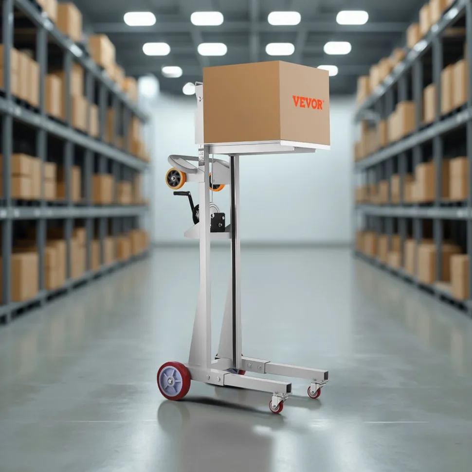 VEVOR Material Lift Winch Stacker, 400 lbs Capacity Pallet Truck Dolly, 51.1 in Max Lifting Height Manual Winch Stacker, Multifunctional Manual Pallet Truck Stacker with Wheels and Adjustable Plate