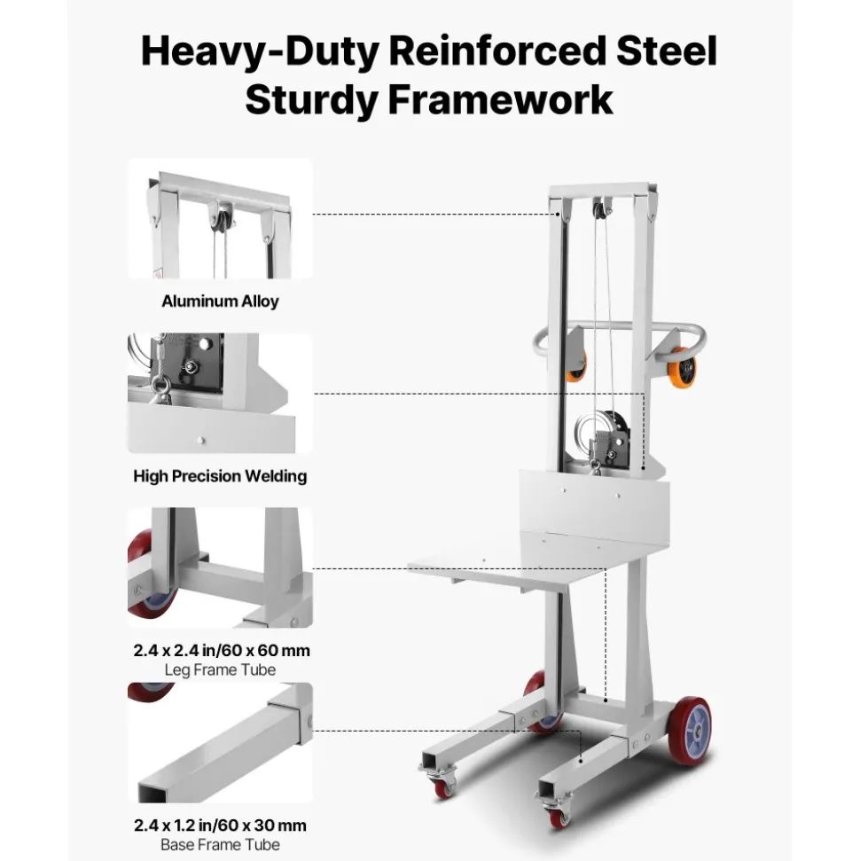 VEVOR Material Lift Winch Stacker, 400 lbs Capacity Pallet Truck Dolly, 51.1 in Max Lifting Height Manual Winch Stacker, Multifunctional Manual Pallet Truck Stacker with Wheels and Adjustable Plate