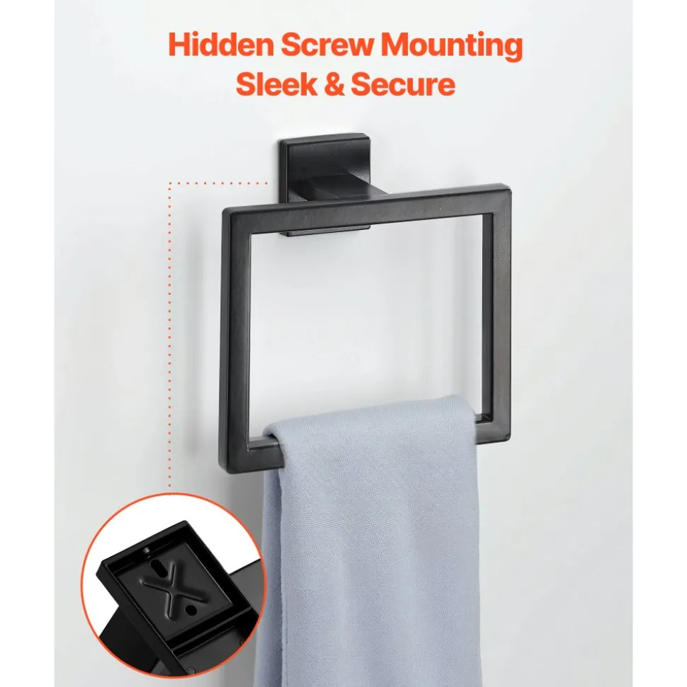 VEVOR Matte Black Bathroom Hardware Set, 5 Pieces Stainless Steel Bathroom Accessories Set, 24-inch Towel Bar, Towel Rack, 2 Robe Towel Hooks, Toilet Paper Holder, for Bath Room, Wall Mounted