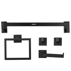 VEVOR Matte Black Bathroom Hardware Set, 5 Pieces Stainless Steel Bathroom Accessories Set, 24-inch Towel Bar, Towel Rack, 2 Robe Towel Hooks, Toilet Paper Holder, for Bath Room, Wall Mounted