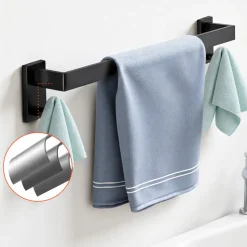 VEVOR Matte Black Bathroom Hardware Set, 10-Piece Bathroom Accessories Set, 2 Stainless Steel 24-in Towel Bars, 2 Towel Racks, 4 Robe Towel Hooks, 2 Toilet Paper Holders for Bath Room, Wall Mounted