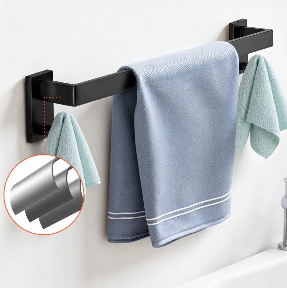 VEVOR Matte Black Bathroom Hardware Set, 10-Piece Bathroom Accessories Set, 2 Stainless Steel 24-in Towel Bars, 2 Towel Racks, 4 Robe Towel Hooks, 2 Toilet Paper Holders for Bath Room, Wall Mounted