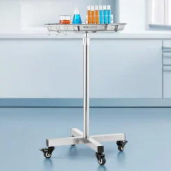 VEVOR Mayo Stand, Stainless Steel Mayo Tray, Load Capacity up to 35 lbs, Adjustable Height 25.2"-39.8", Medical Tray on Wheels with Removable Tray for Spa, Salon, Clinic, Personal Care