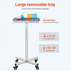 VEVOR Mayo Stand, Stainless Steel Mayo Tray, Load Capacity up to 35 lbs, Adjustable Height 25.2