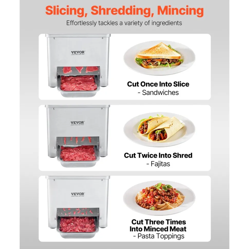 VEVOR Meat Cutter Machine, 550W Meat Slicer, 350 lb/h Commercial Meat Cutting Machine, Stainless Steel, 3.5 mm Thickness, Electric Food Cutting Slicer for Home Kitchen, Restaurant, Supermarket