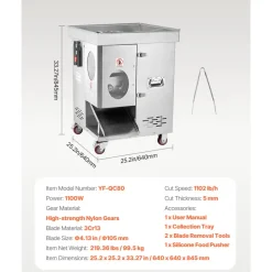 VEVOR Meat Cutter Machine, 1100W Meat Slicer, 1102 lb/h Commercial Meat Cutting Machine, Stainless Steel, 5 mm Thickness, Detachable Blades, Electric Food Slicer for Kitchen Restaurant Supermarket
