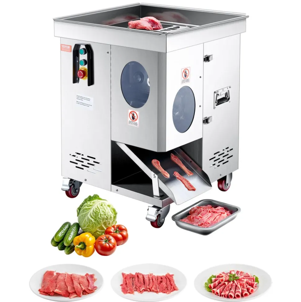 VEVOR Meat Cutter Machine, 1100W Meat Slicer, 1102 lb/h Commercial Meat Cutting Machine, Stainless Steel, 5 mm Thickness, Detachable Blades, Electric Food Slicer for Kitchen Restaurant Supermarket